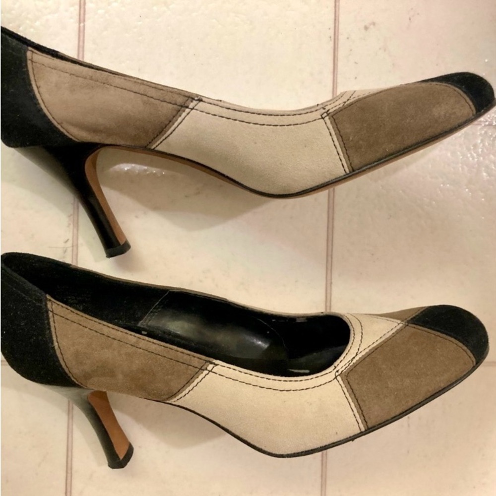 Shoes, Joan & David suede color block pumps, 3” heels, stylish, mint condition
